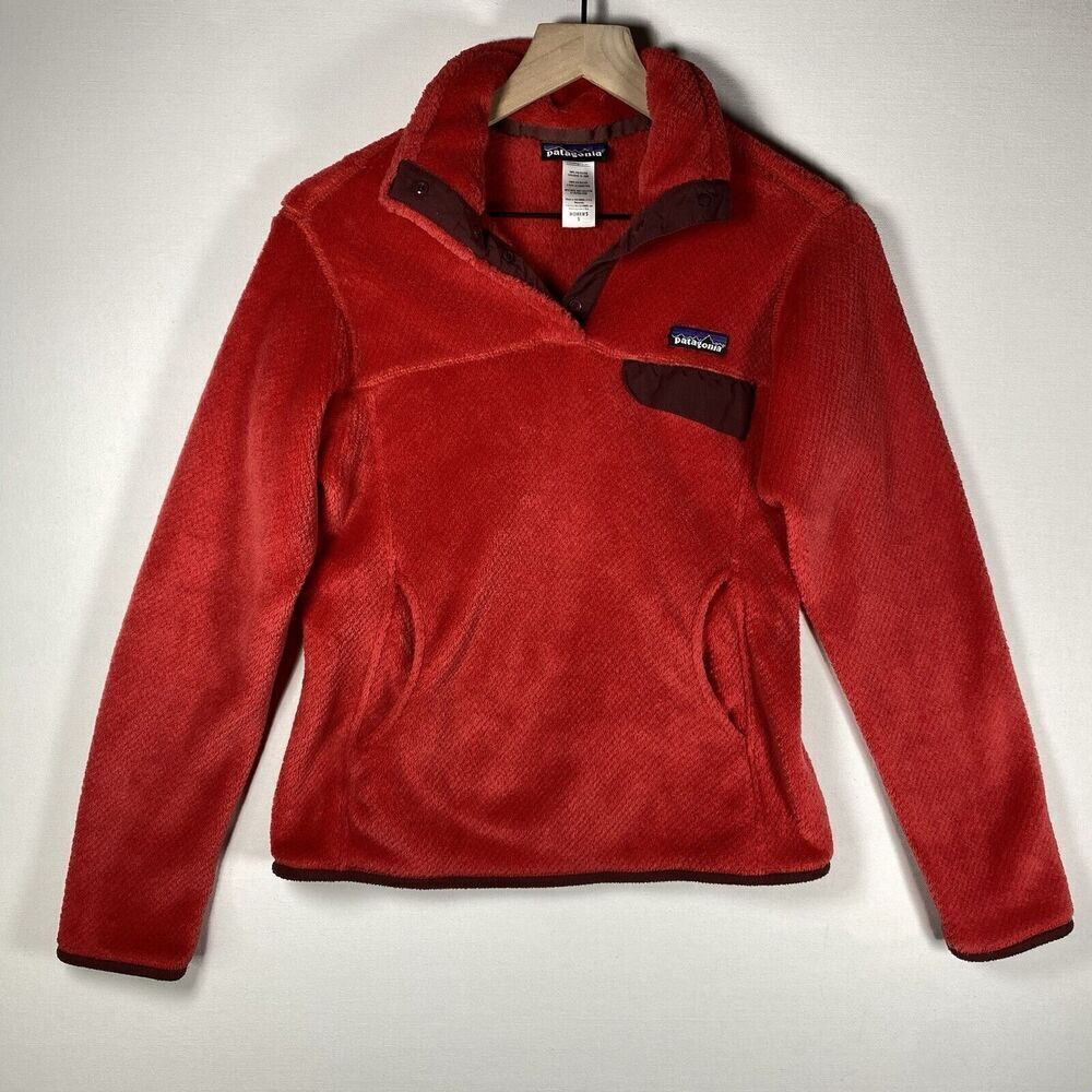 Patagonia Womens Small Red Burgundy Fleece Re‎ Tool Snap T Pullover Sweater